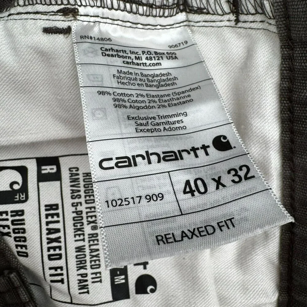 CARHARTT Men's 40X32 Coffee Brown Rugged Flex Relaxed Fit Canvas Work Pants Jean